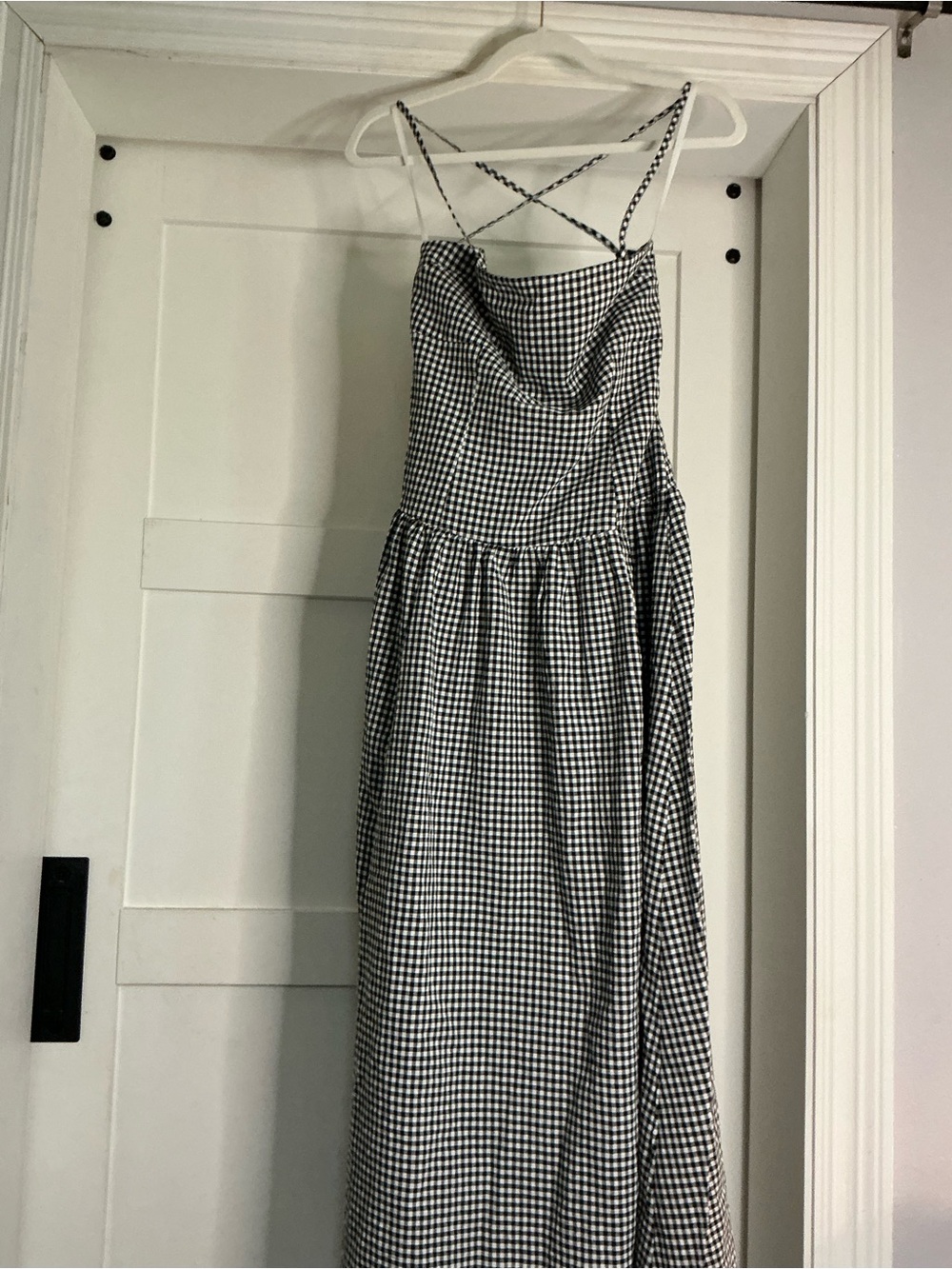 Altar'd State Black & White Gingham Cross-Back Maxi Dress